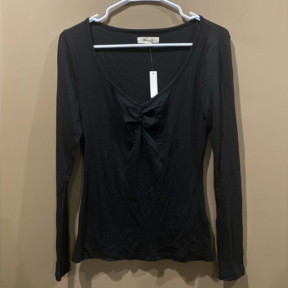 NWT Madewell V Neck Long Sleeve Women’s Medium Black Shirt —E